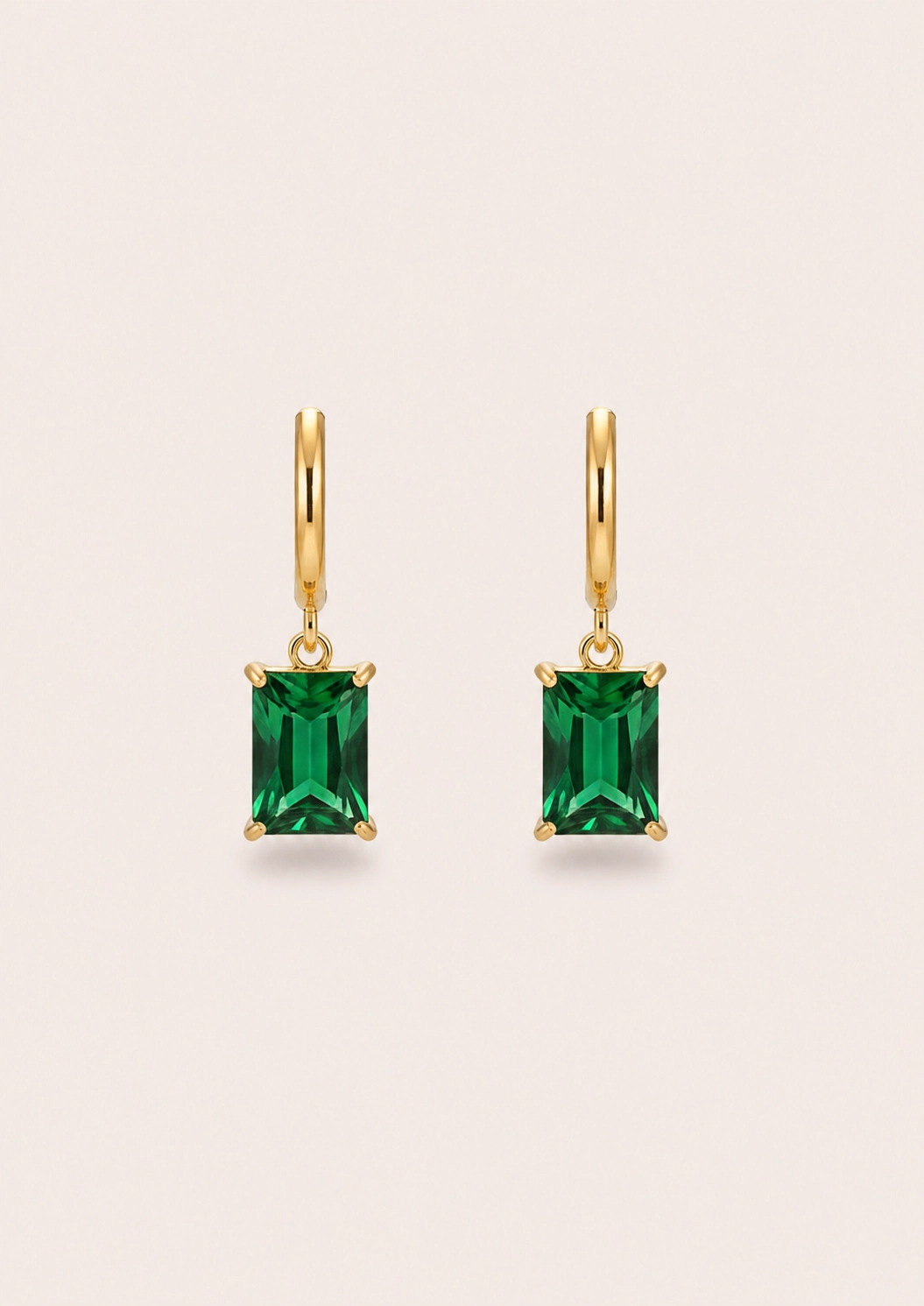 Esme emerald huggie hoop earrings, gold plated